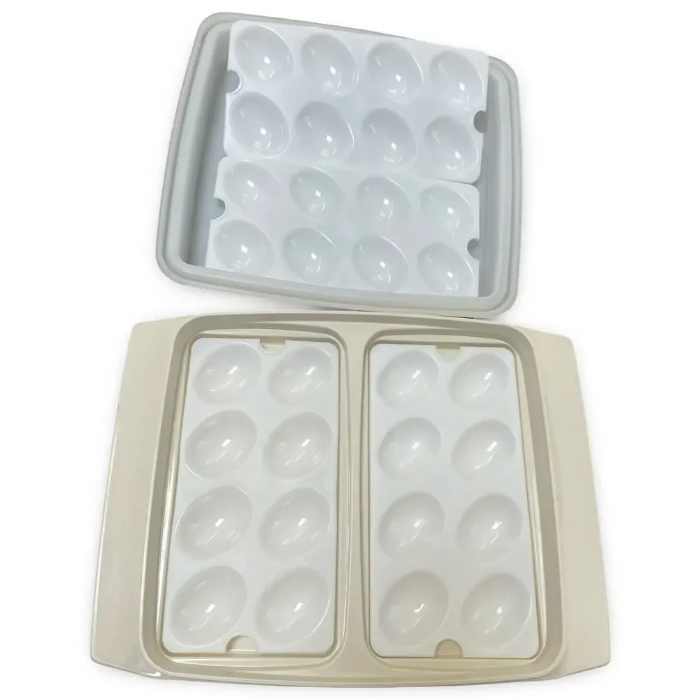 Tupperware 723 Deviled Egg Carrier Set Almond Beige 4 Trays 6pc Lot 722 665 Vtg